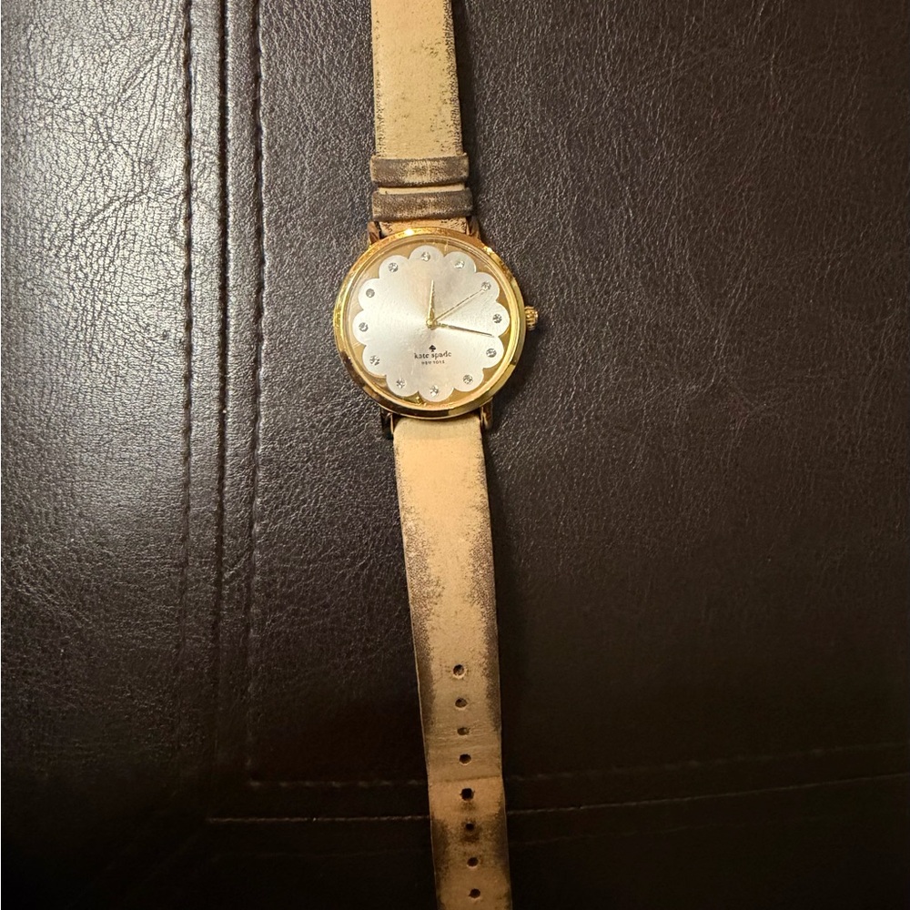 kate spade Gold-Tone Watch with Beige Leather Strap